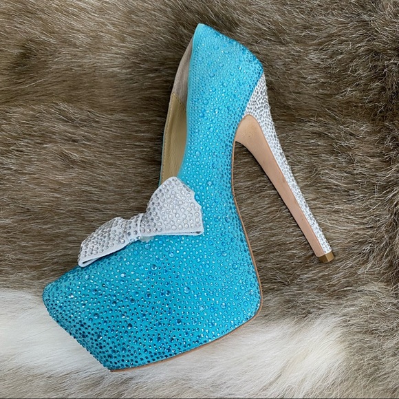 Herstar Limited Edition Tiffany Blue Crystal Embellished Platform Stilettos 10 - Picture 6 of 16
